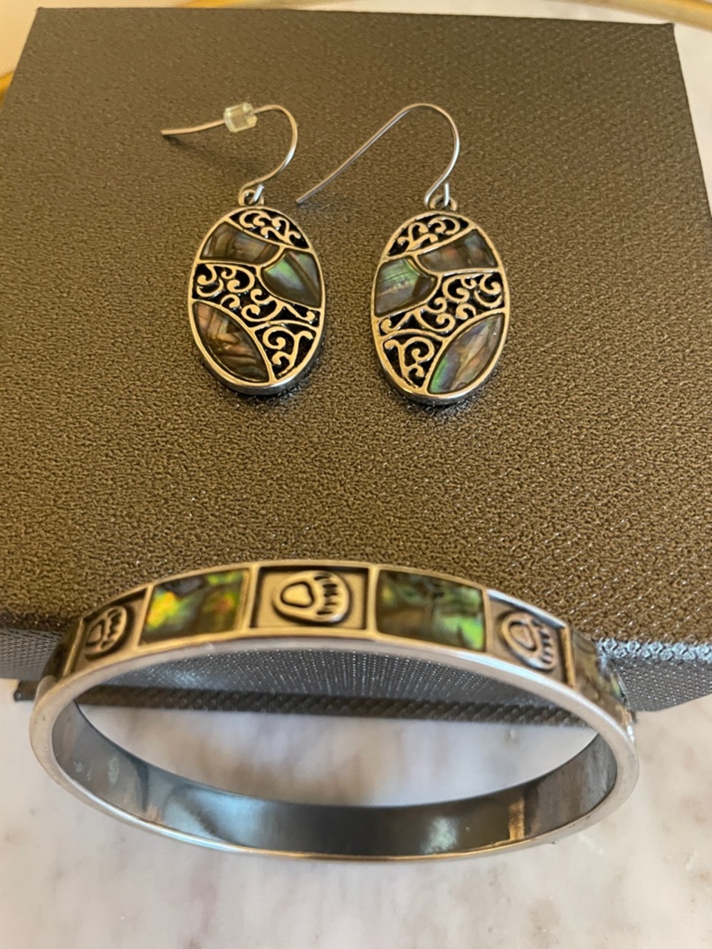 Abalone Inlay Silver-Tone Bracelet for Women